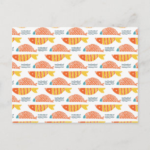 Cartes Pour Fêtes Annuelles Motif de poissons de natation d'art populaire