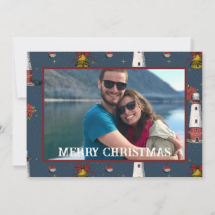 Cartes Pour Fêtes Annuelles Motif du phare côtier de Noël nautique