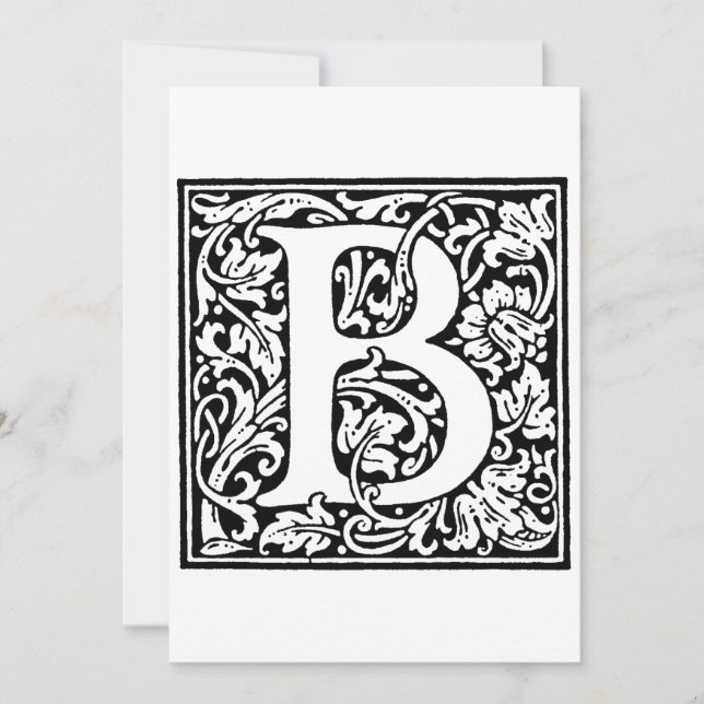 Cartes Pour Fêtes Annuelles Motif floral noir et blanc à monogramme B initial  (Devant)