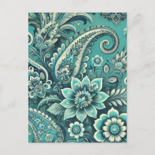 Cartes Pour Fêtes Annuelles Motif floral turquoise Paisley