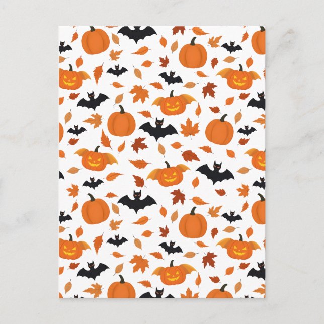 Cartes Pour Fêtes Annuelles Motif Helloween | citrouille, chauve-souris, feuil (Devant)