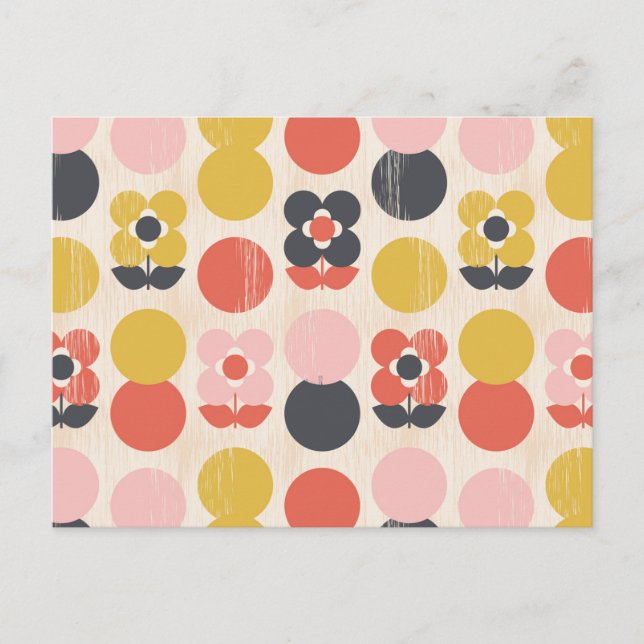 Cartes Pour Fêtes Annuelles Motif moderne à fleurs du milieu du siècle (Devant)