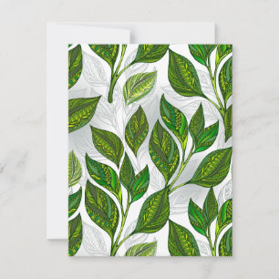Cartes Pour Fêtes Annuelles Motif sans couture avec Feuilles de thé vert