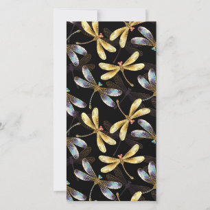 Cartes Pour Fêtes Annuelles Motif sans couture avec libellules d'or