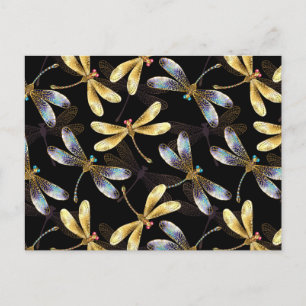Cartes Pour Fêtes Annuelles Motif sans couture avec libellules d'or