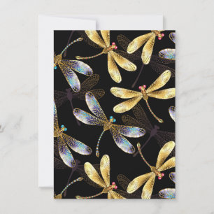 Cartes Pour Fêtes Annuelles Motif sans couture avec libellules d'or