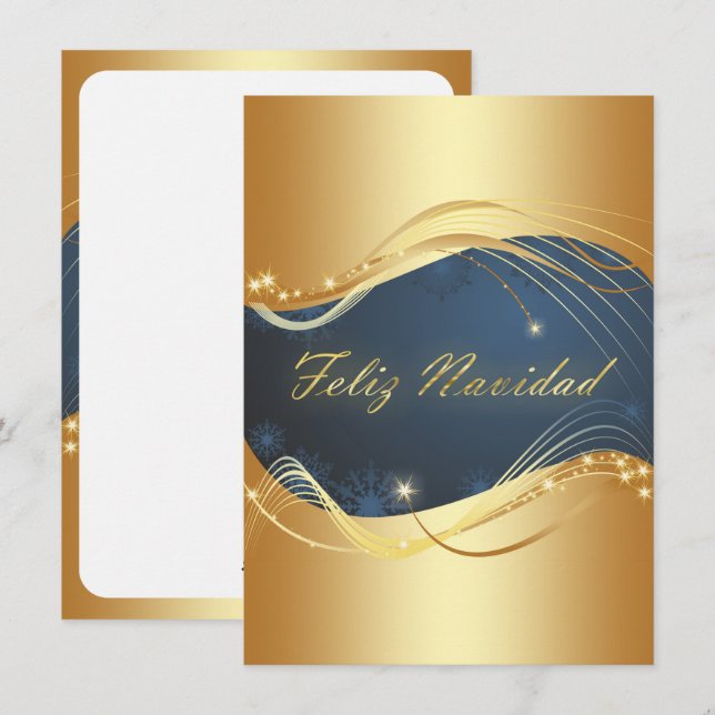 Cartes Pour Fêtes Annuelles Motivo dorado de Navidad con fondo azul (Devant / Derrière)