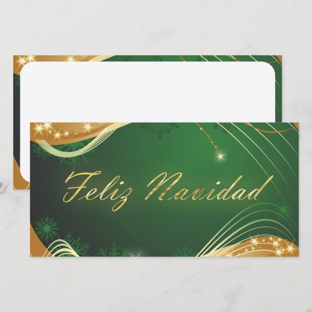 Cartes Pour Fêtes Annuelles Motivo dorado de Navidad con fondo verde (Devant / Derrière)