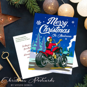 Cartes Pour Fêtes Annuelles Moto Mme Claus Drôle Salutations de Noël