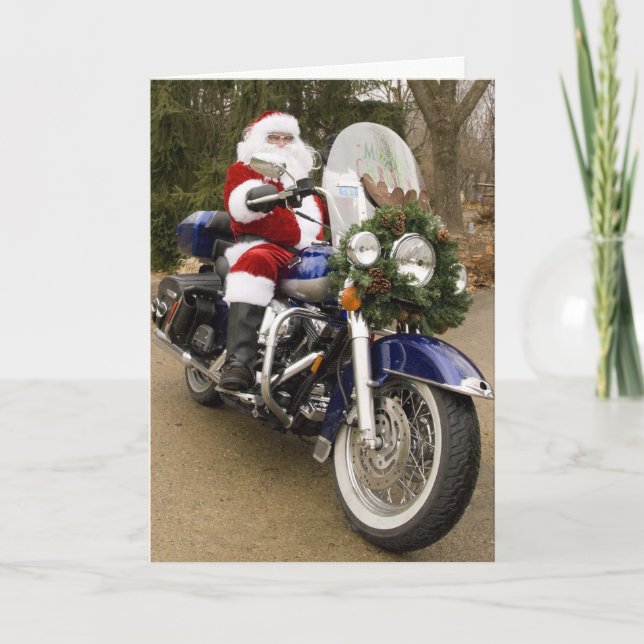 Cartes Pour Fêtes Annuelles Moto Père Noël (Devant)