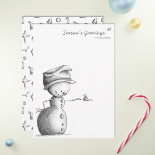 Cartes Pour Fêtes Annuelles Motoneige minimaliste noir et blanc avec oiseau
