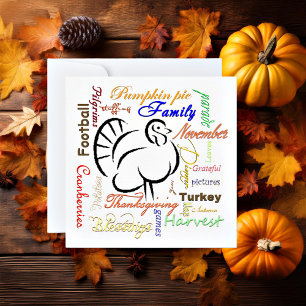 Cartes Pour Fêtes Annuelles Mots de Thanksgiving personnalisés