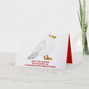 Cartes Pour Fêtes Annuelles Mouette mignonne et heureuse avec des frites