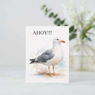 Cartes Pour Fêtes Annuelles Mouette Oiseau Océan Plage Aquarelle Nautique