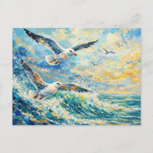 Cartes Pour Fêtes Annuelles Mouettes Vibrantes au-Dessus des Vagues de l'Océan