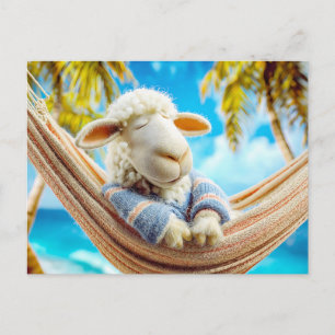 Cartes Pour Fêtes Annuelles Mouton dans le hamac sous le palmier