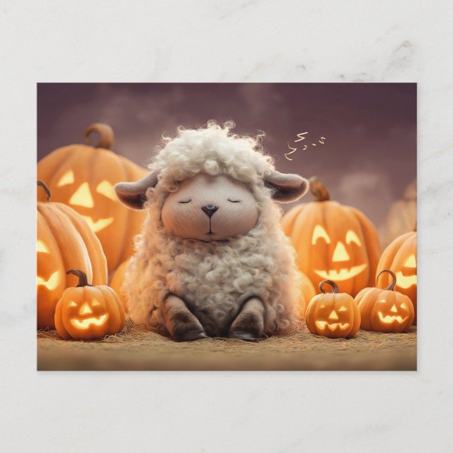 Cartes Pour Fêtes Annuelles Moutons dormant parmi les illustrati citrouilles d (Devant)