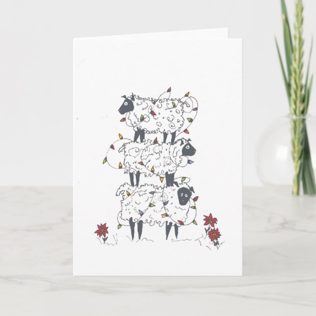 Cartes Pour Fêtes Annuelles Moutons empilés à Noël (Devant)