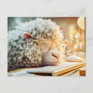 Cartes Pour Fêtes Annuelles Moutons endormis à l'ordinateur avec lunettes