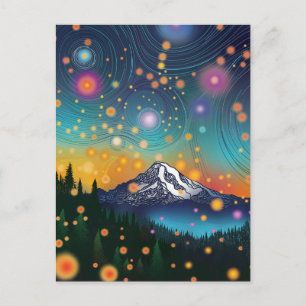 Cartes Pour Fêtes Annuelles Mt Rainier w Soirée Starry Sky et Fireflies