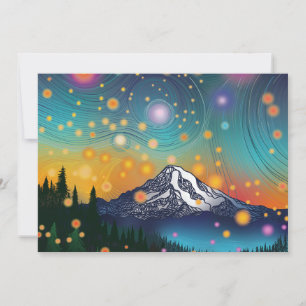 Cartes Pour Fêtes Annuelles Mt Rainier w Soirée Starry Sky et Fireflies