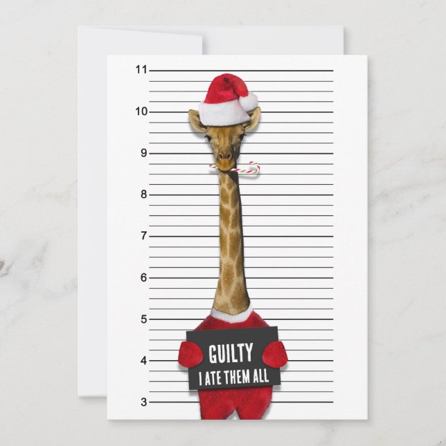 Cartes Pour Fêtes Annuelles Mugshot Guilty Giraffe Drôle Noël (Devant)