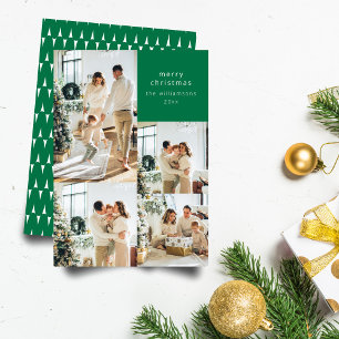 Cartes Pour Fêtes Annuelles Multi Photo Collage Retro Vert Motif Noël