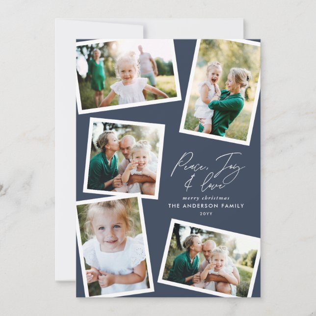 Cartes Pour Fêtes Annuelles Multi photo moderne élégant script marine bleu fêt (Devant)