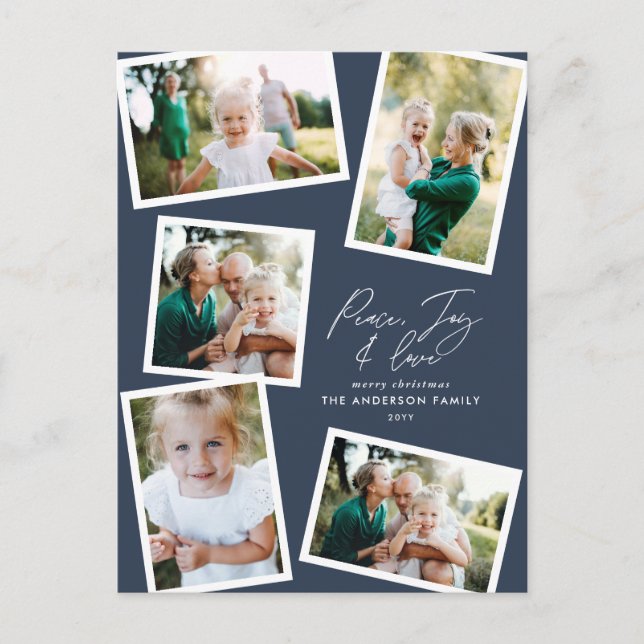 Cartes Pour Fêtes Annuelles Multi photo moderne élégant script marine bleu fêt (Devant)