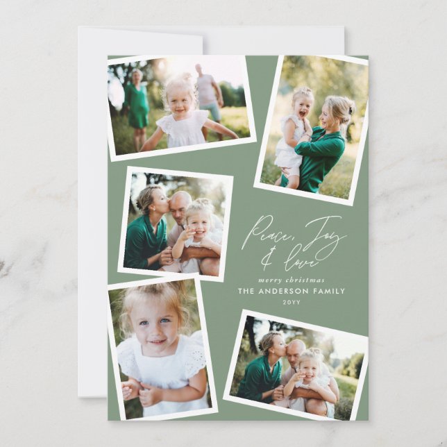 Cartes Pour Fêtes Annuelles Multi photo moderne élégant script sage vert (Devant)