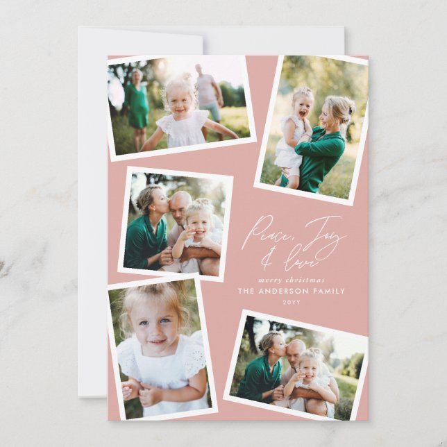 Cartes Pour Fêtes Annuelles Multi photo moderne élégante script blush rose (Devant)