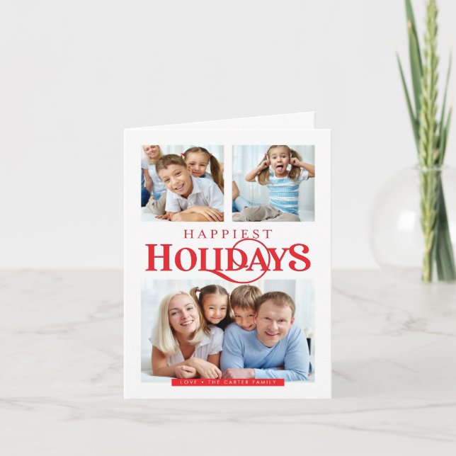 Cartes Pour Fêtes Annuelles MULTI PHOTO simple moderne Happest Holidays red (Devant)