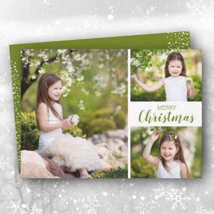 Cartes Pour Fêtes Annuelles Multiple Photo Green Merry Christmas