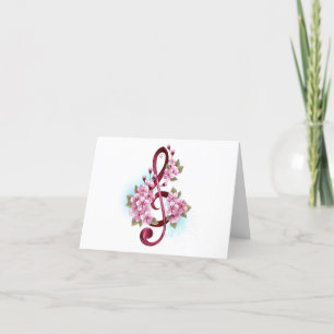 Cartes Pour Fêtes Annuelles Musical treble clef notes with sakura flowers