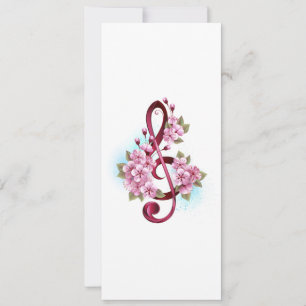 Cartes Pour Fêtes Annuelles Musical treble clef notes with sakura flowers