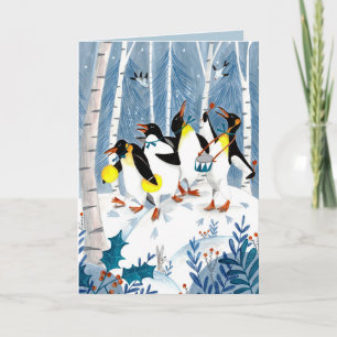 Cartes Pour Fêtes Annuelles Musiciens bleus mignons pingouins neige amusant