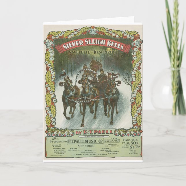 Cartes Pour Fêtes Annuelles Musique argentée de cru de Sleigh Bells (Devant)