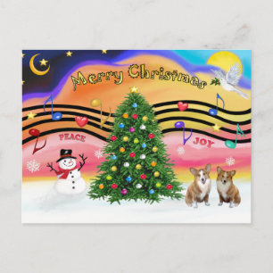 Cartes Pour Fêtes Annuelles Musique de Noël 2 - Corgi gallois (2 Pembroke)