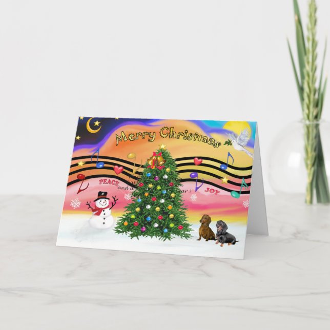 Cartes Pour Fêtes Annuelles Musique de Noël 2 - Dachshunds (deux) (Devant)