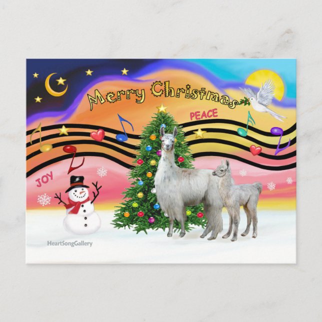 Cartes Pour Fêtes Annuelles Musique de Noël 2 - Llama Mama et Baby (Devant)