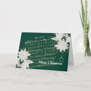 Cartes Pour Fêtes Annuelles Musique Gold White Poinsettia Silence Nuit Noël
