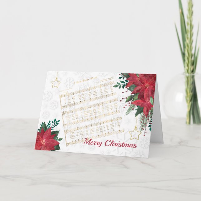 Cartes Pour Fêtes Annuelles Musique Rouge Poinsettia Star Chanson Noël (Devant)