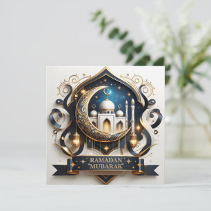 Cartes Pour Fêtes Annuelles Muslim Eid Mubarak Croissant Lune Mosquée Dorée 