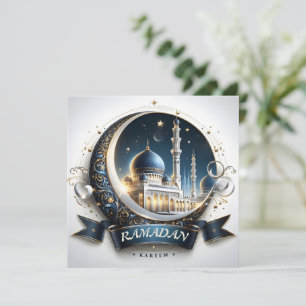 Cartes Pour Fêtes Annuelles Musulman Bleu Nuit Doré Mosquée Eid Mubarak