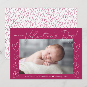 Cartes Pour Fêtes Annuelles My First Valentine's Day Script Fuchsia Photo