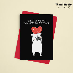 Cartes Pour Fêtes Annuelles My Pawsome Valentine mignonne Carlin & Coeur Rouge