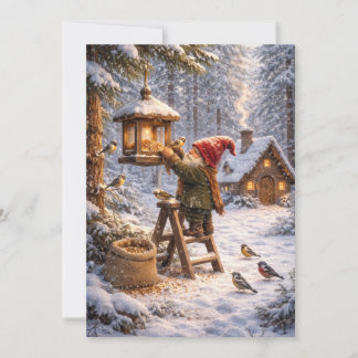 Cartes Pour Fêtes Annuelles Nain nourrissant les oiseaux