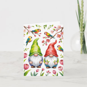 Cartes Pour Fêtes Annuelles Nains de jardin avec perroquets tropicaux