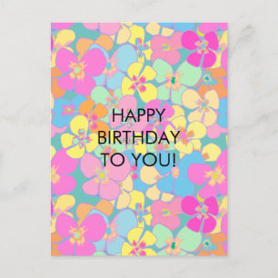 Cartes Pour Fêtes Annuelles Naissance de Neon Retro Floral Rose