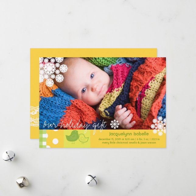 Cartes Pour Fêtes Annuelles Naissance De Petits Et Whimsical Snowflakes Photo (Devant/Arrière en situation)